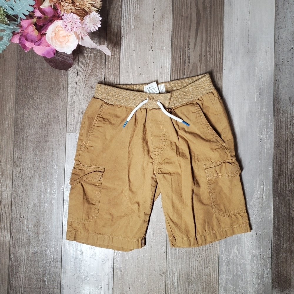 Free Planet Boy's Size 10 100% Cotton Tan Twill Cargo Jogger Shorts EUC